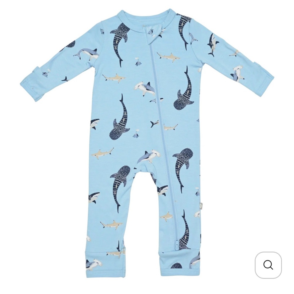 Kyte Baby zippered romper in stream shark, size 6-12 months